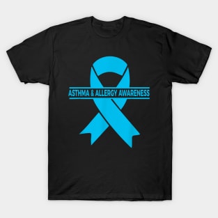 Asthma Allergy Awareness month Light Blue Ribbon T-Shirt